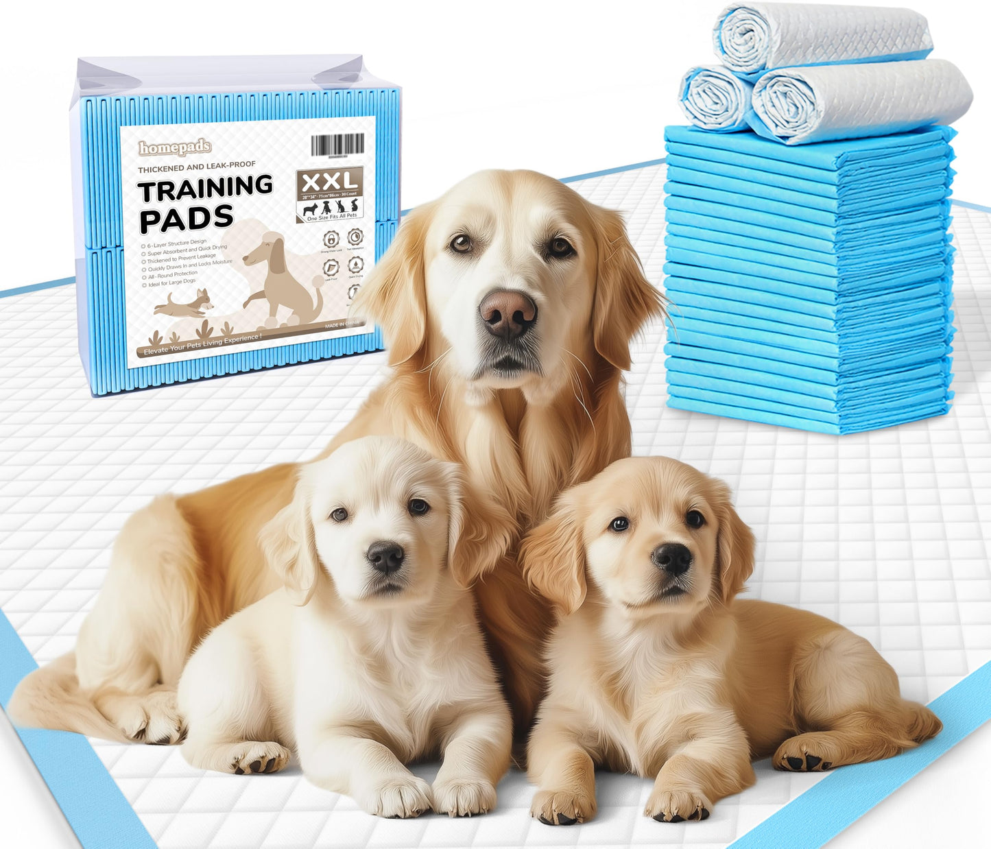 Puppy Pads XL Pee Pads for Dogs 28"x34" Pack of 30 homepads Puppy Pee Pads for Dogs Disposable Potty Training Pads New Leak-Proof Quick-Dry Design Pads for Dogs Cats Pets