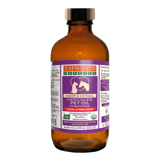 Organic Hercules Muscle Relief Hemp Pet Oil-Level 4 Max Hemp: for Horses and Large Dogs